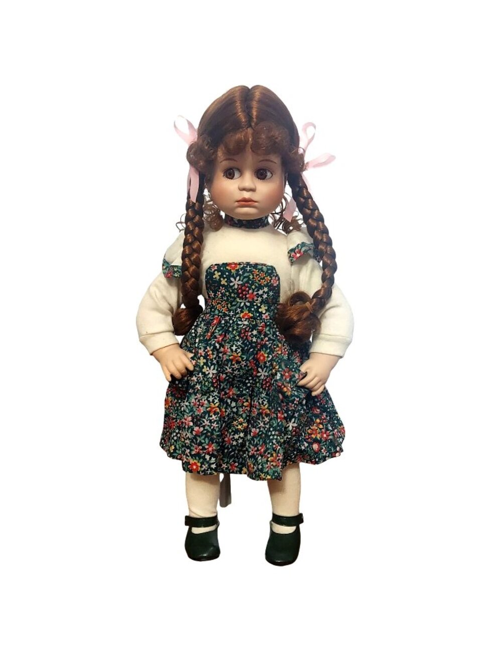 Julie Good Kruger Porcelain Doll Limited Edition Red Braids Floral Jumper Stand